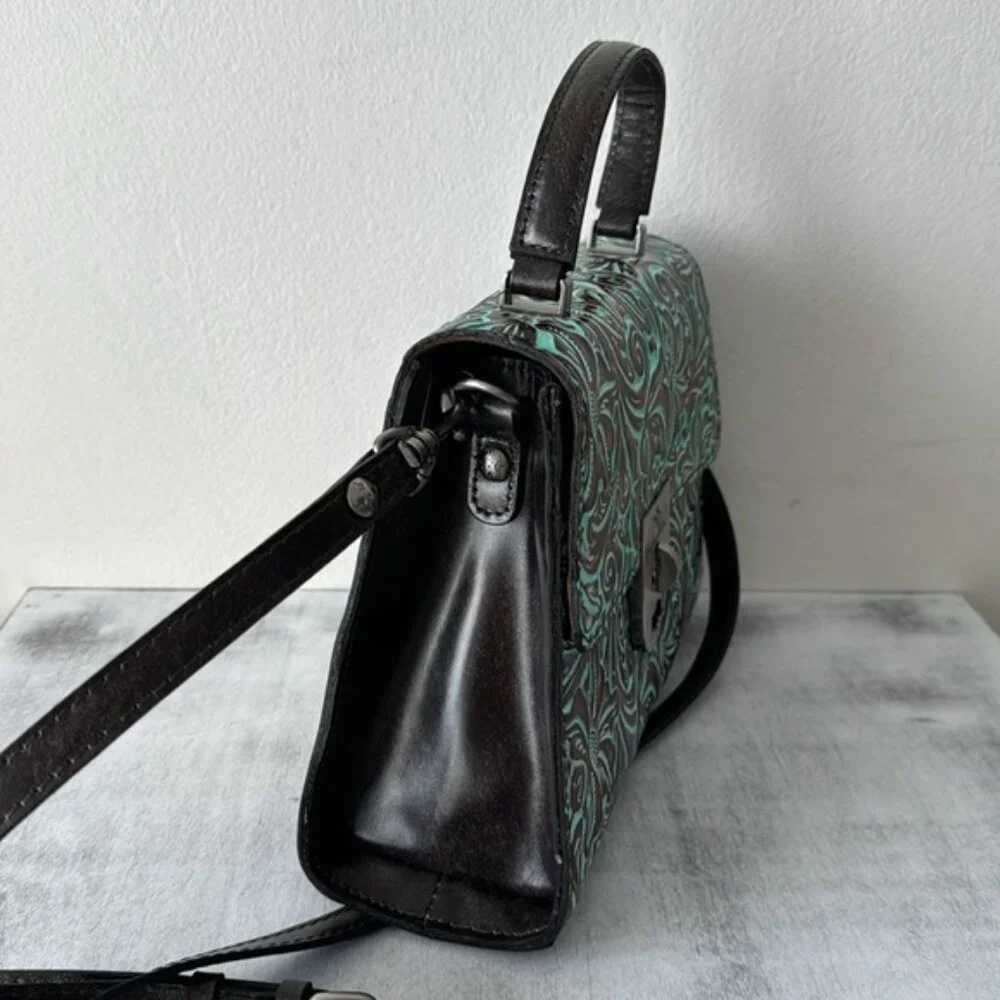 Patricia Nash Leather Tooled Chauny Turquoise Handbag Crossbody Top Handbag